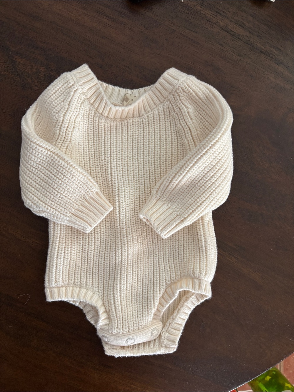 Cream Knit Long-Sleeve Baby One-Piece